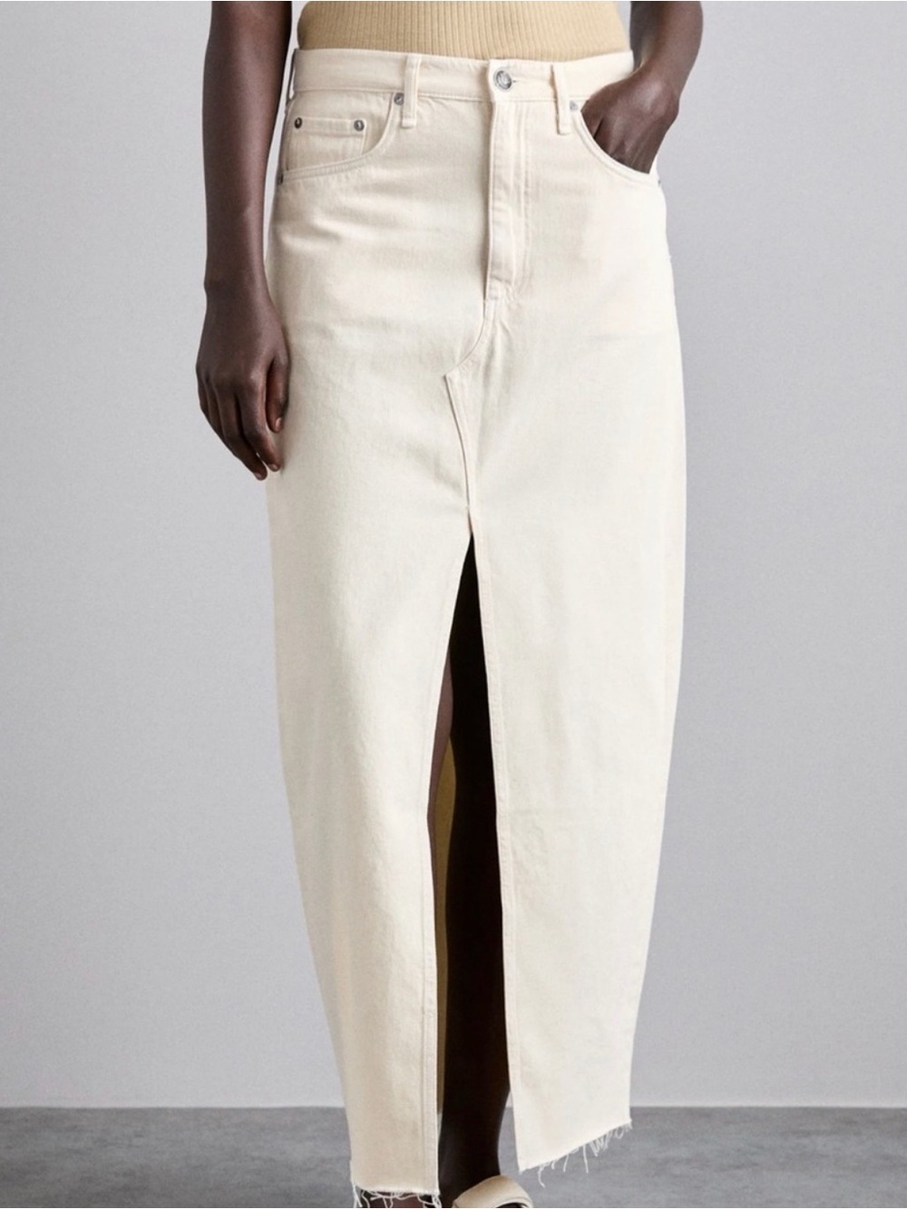rag & bone Cream High-Rise Denim Skirt with Front Slit